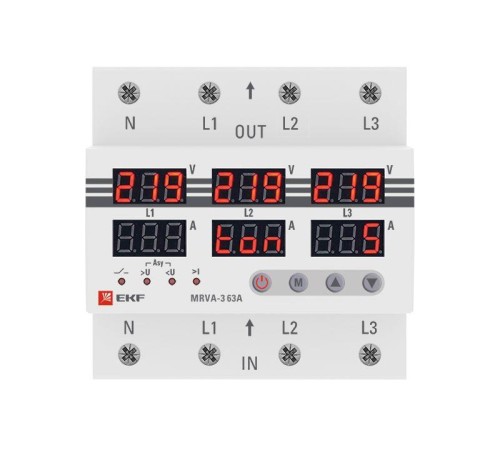 Реле напряжения и тока трехфазное с дисплеем MRVA-3 63A EKF MRVA-3-63A Реле напряжения и тока трехфазное с дисплеем MRVA-3 63A EKF MRVA-3-63A
